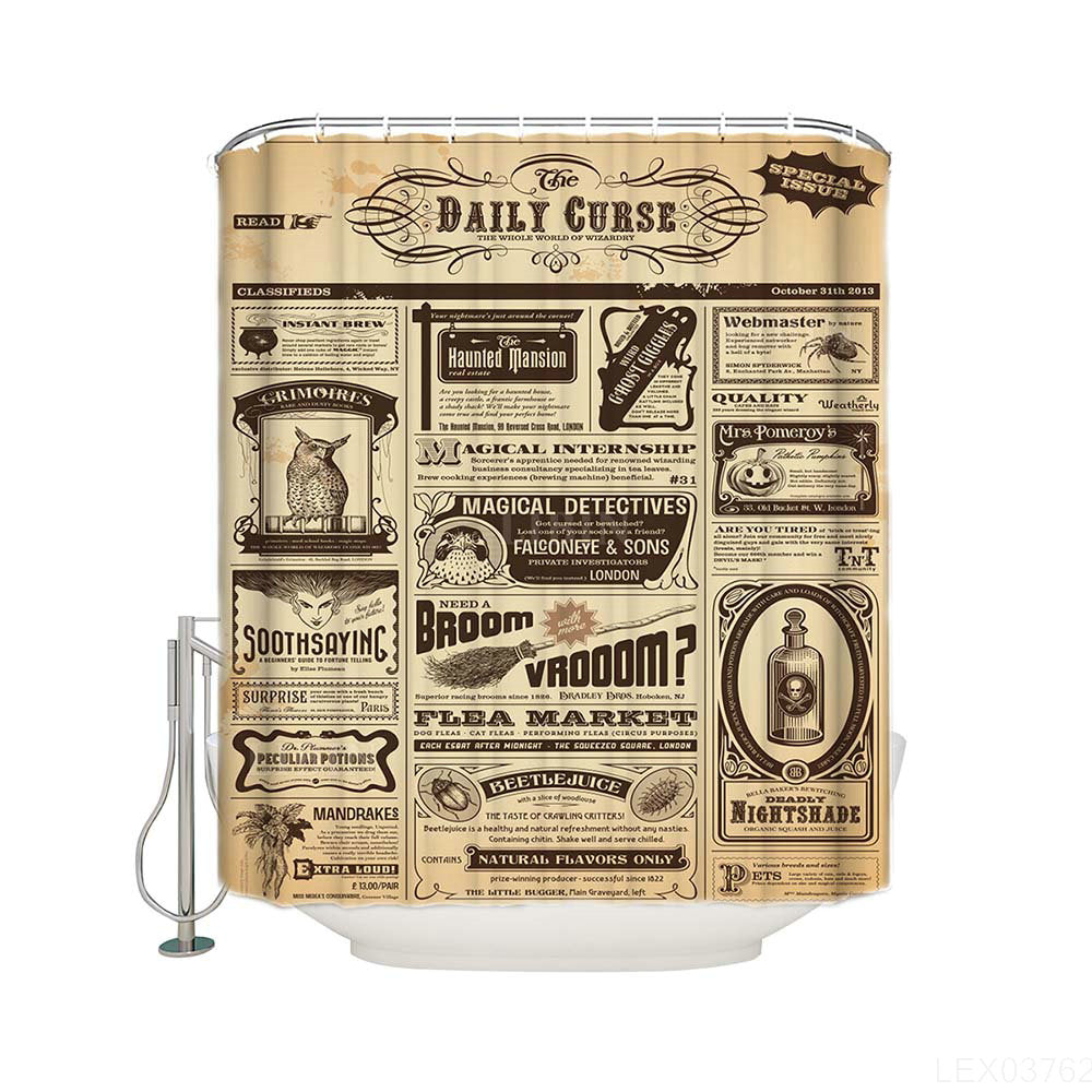 Newspaper Shower Curtain Rustic Daily Curse Story Newspaper Print Happy Halloween