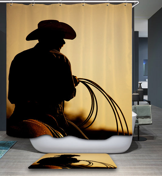 Nightfall Western Cowboy Riding Silhouette Shower Curtain