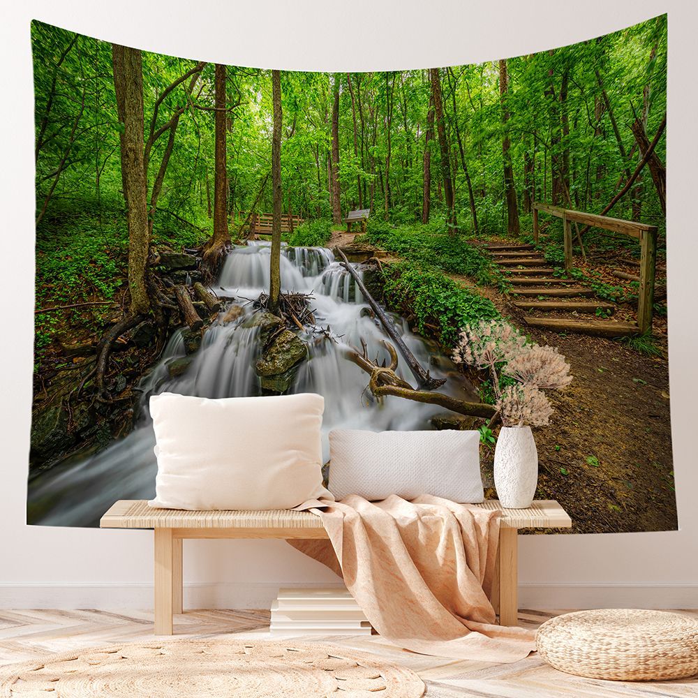 Summer Forest River Trail Path Window Tapestry
