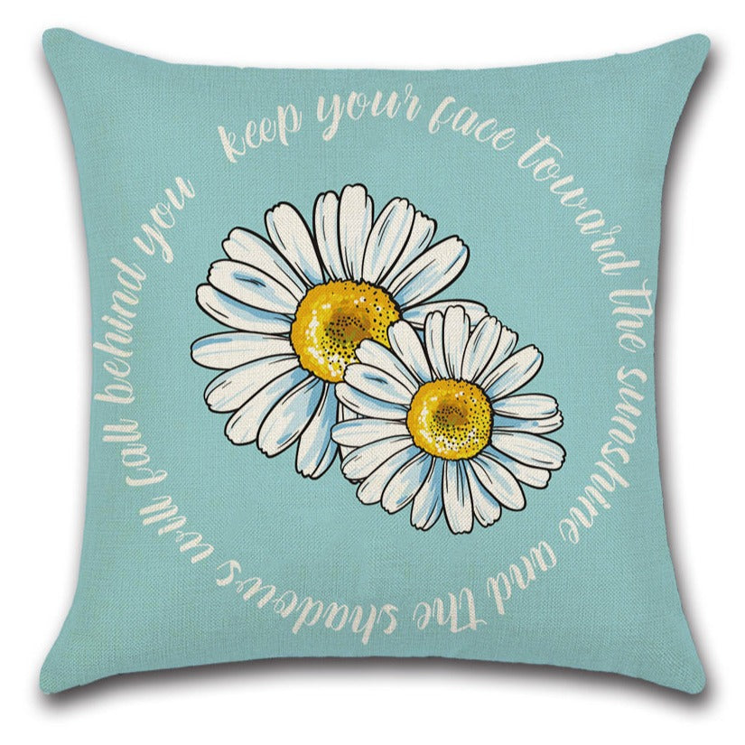 Teal Blue Inspiration Daisy Sunflower Throw Pillow Covers