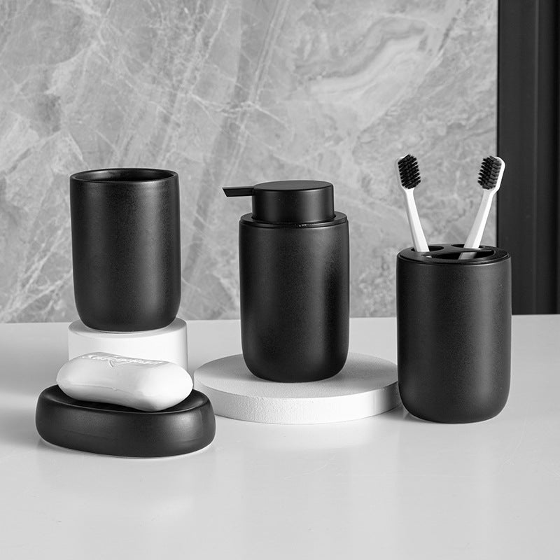 4 Piece Minimalist Bathroom Accessories Set, Black/Grey/White, Resin, Soap  Dish, Dispenser, Toothbrush Holder and Cup – GoJeek