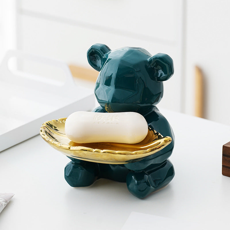 Bear Soap Dish Holder with Piggy Bank