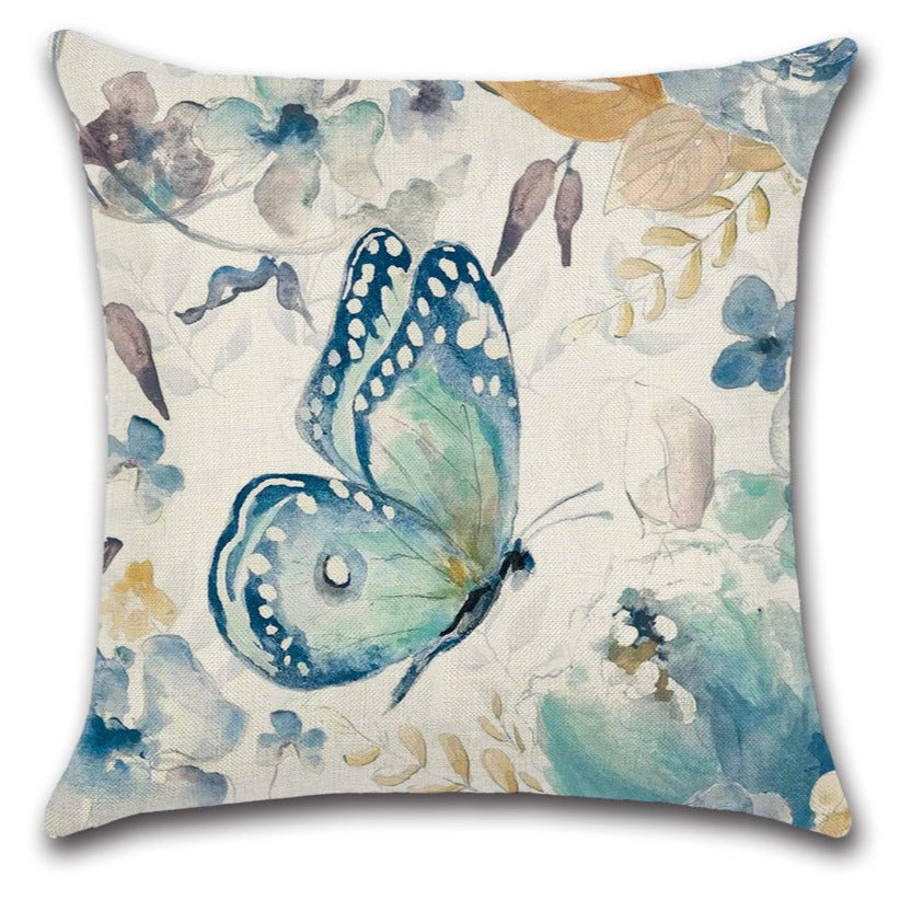Blue Butterfly Botanical Palm Leaves Blue Butterfly Throw Pillow Covers Set of 4