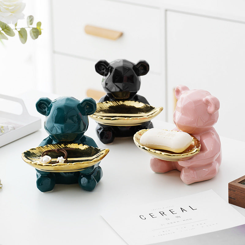 Bear Soap Dish Holder with Piggy Bank