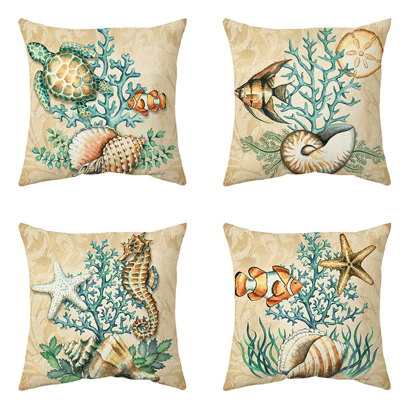 Vintage Teal Coral Reef Throw Pillow Covers Set of 4 - 18x18 Inch