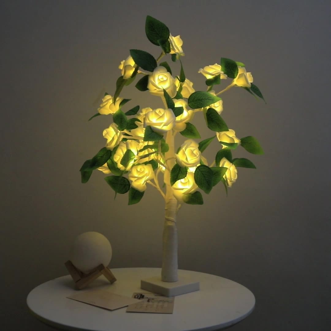 +5 Colors Lighted Rose Tree, with Green Leaves LED Lamp, Light Up ...