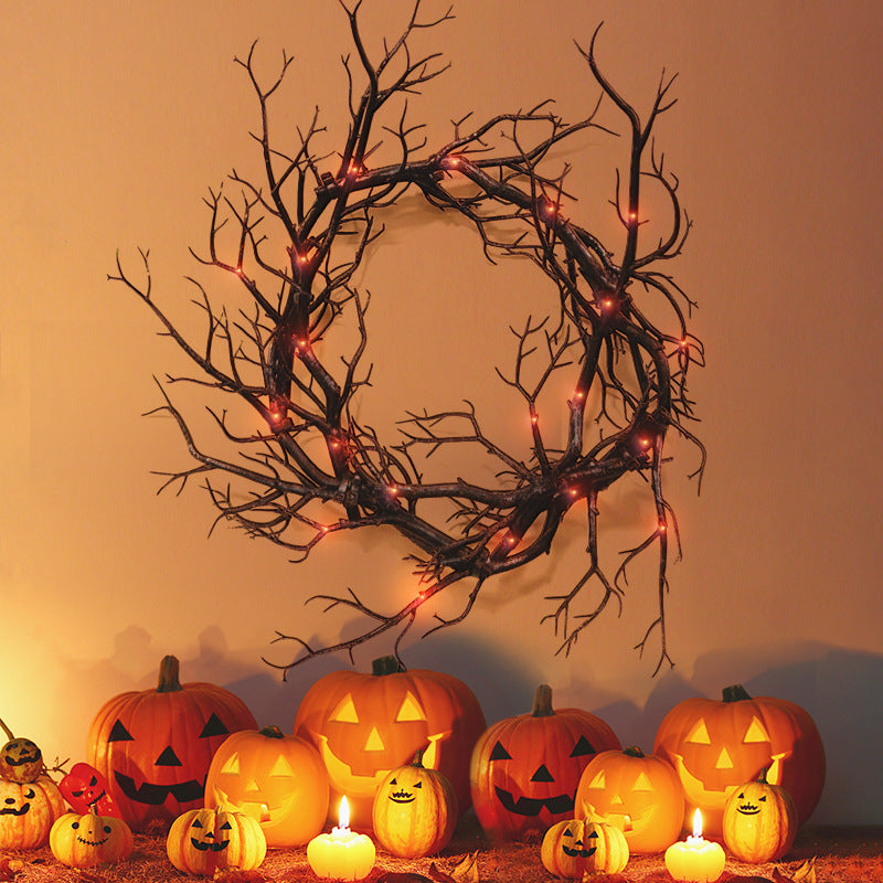 Halloween Haunted Tree Root Twigs Wreath with Light