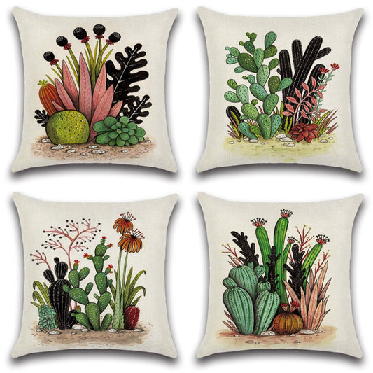 Vintage Succulent Cactus Plant Throw Pillow Covers Sets 0f 4