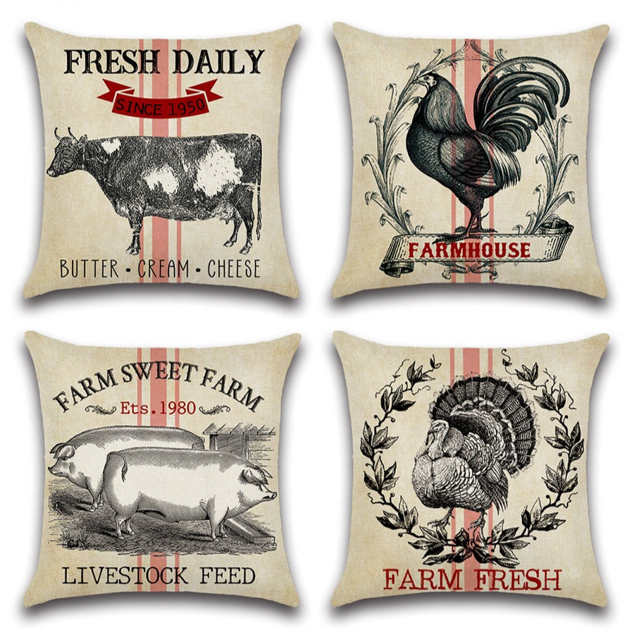 Rustic Farm Animal Trhow Pillow Cover