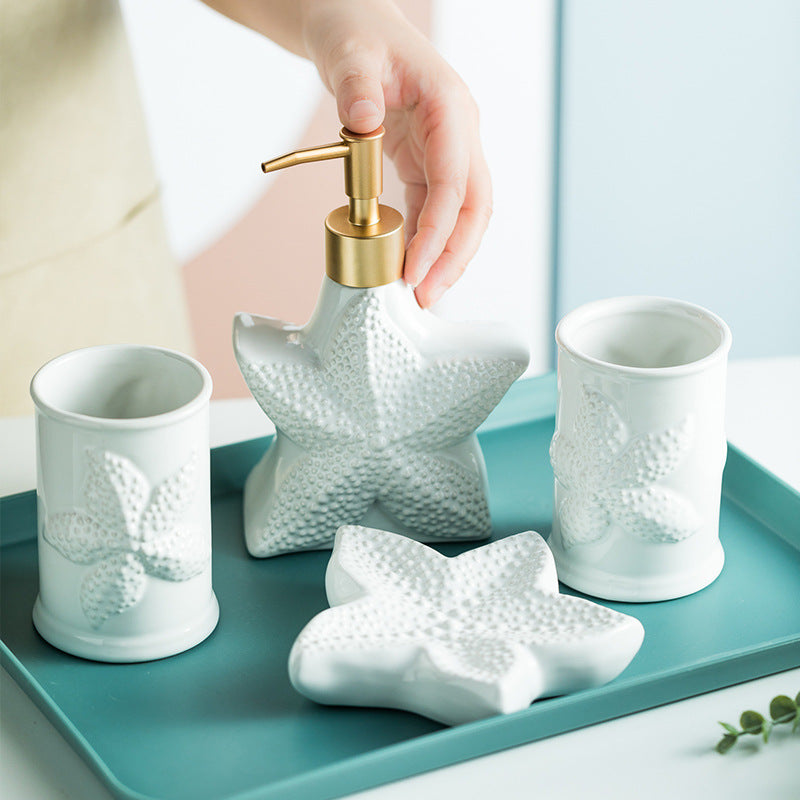 Nautical Bathroom Accessories Set - Starfish/Seashell