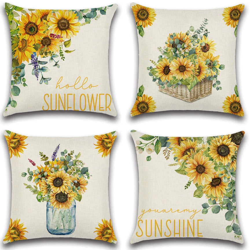 Rustic Garden Sunflower Throw Pillow Cover Set of 4