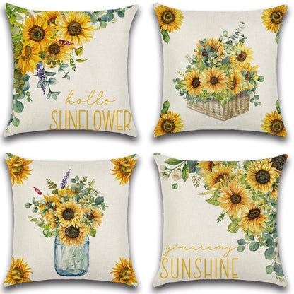 Rustic Garden Sunflower Throw Pillow Cover Set of 4
