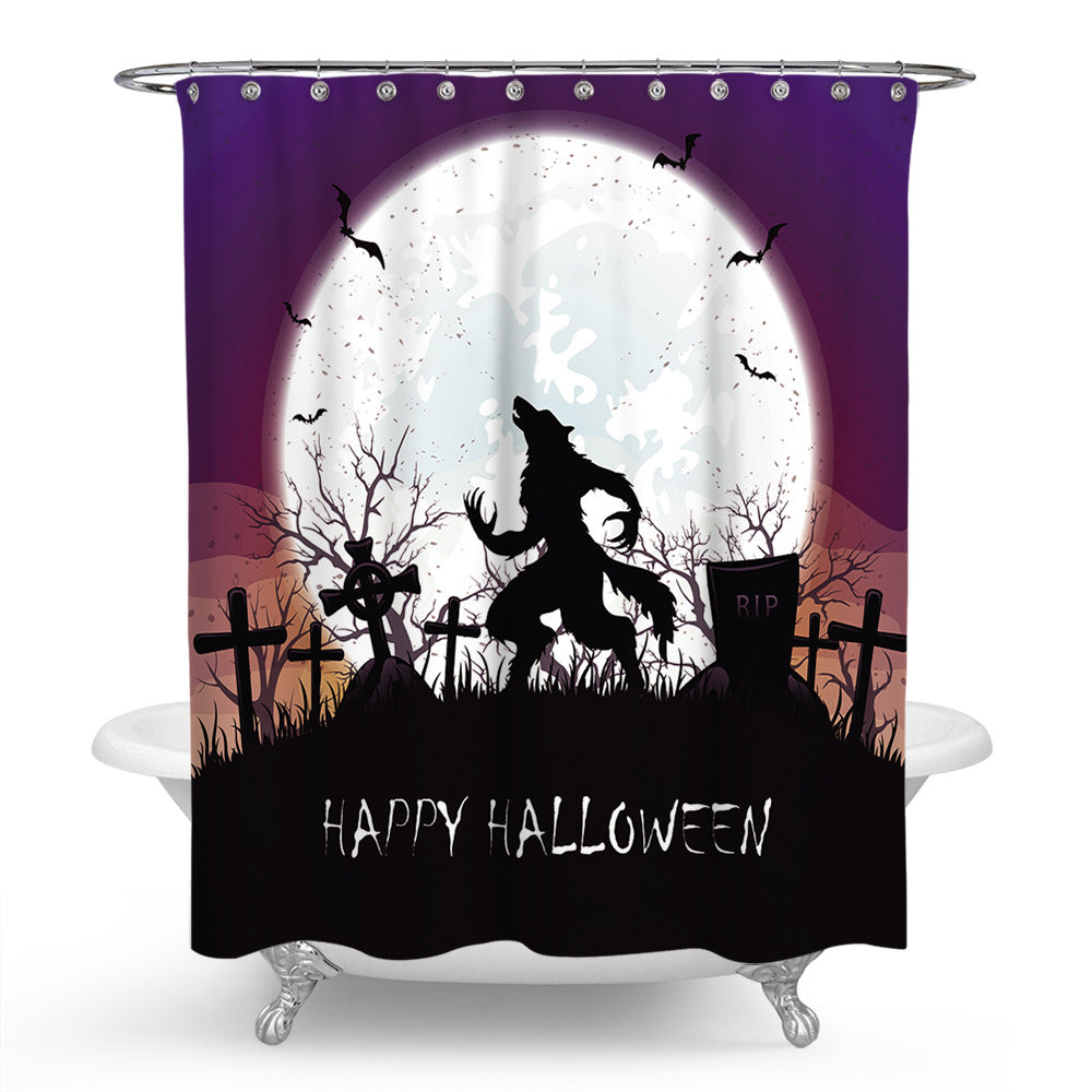 Halloween Party Werewolf Shower Curtain Set - 4 Pcs