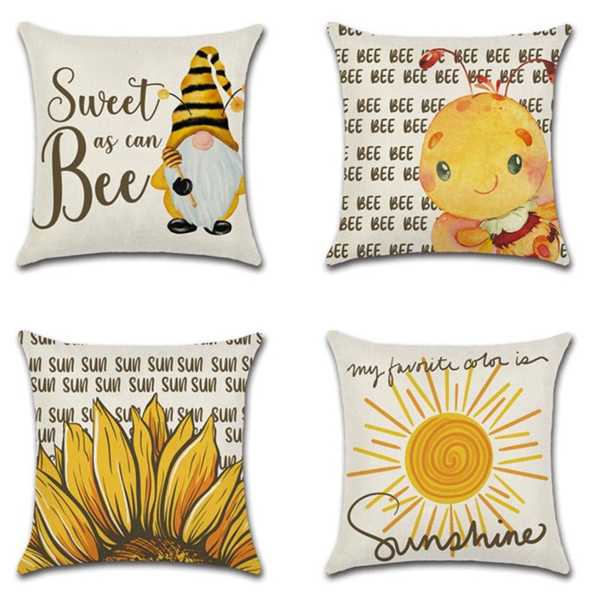 Summer Gnome Bee Throw Pillow Cover Set of 4