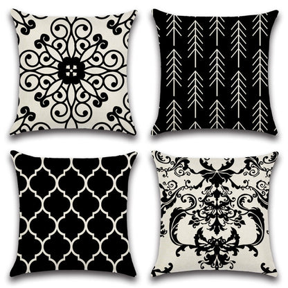Black White Damask Throw Pillow Covers Set of 4