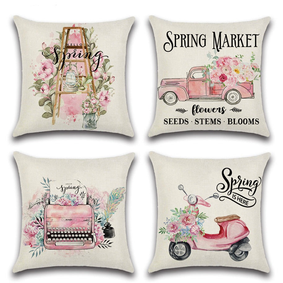 Pink Rose Flowers Spring Throw Pillow Covers Set of 4