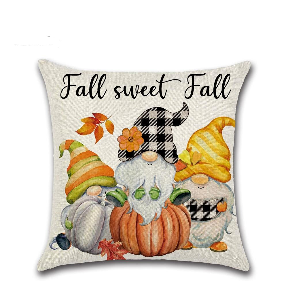 Fall Throw Pillow Cover Set Autumn Pumpkin Maple Leaves Gnome Thanksgiving Holiday