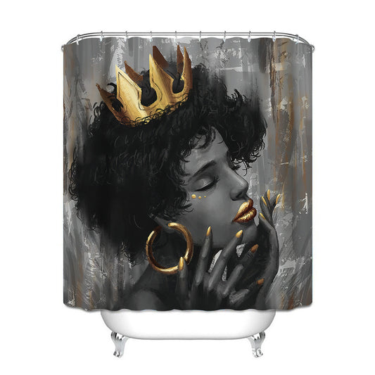 Golden Makeup Afro Girl Black Queen Shower Curtain