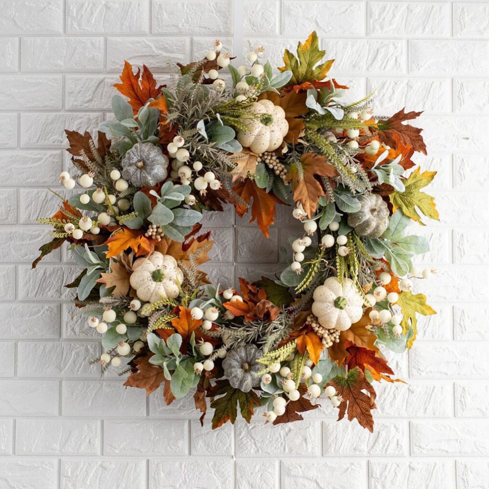 Maple Leaves with Pumpkin Harvest Wreath