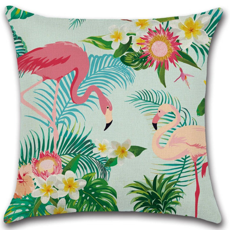 Watercolor Tropical Leaves Flamingo Throw Pillow Cover Set of 4