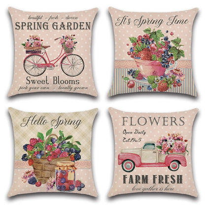 Farm Fresh Pink Spring Fruits Flowers Throw Pillow Cover Set of 4