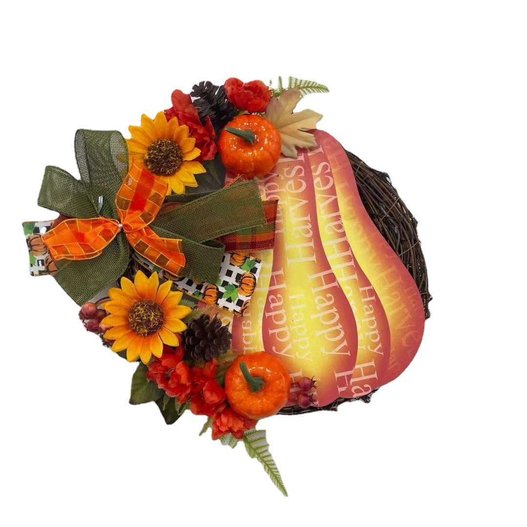 Fall Thanksgiving Big Yellow Pumpkin Grapevine Wreath