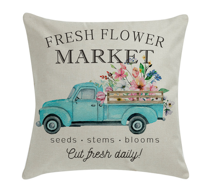 spring truck flowers Throw Pillow Covers