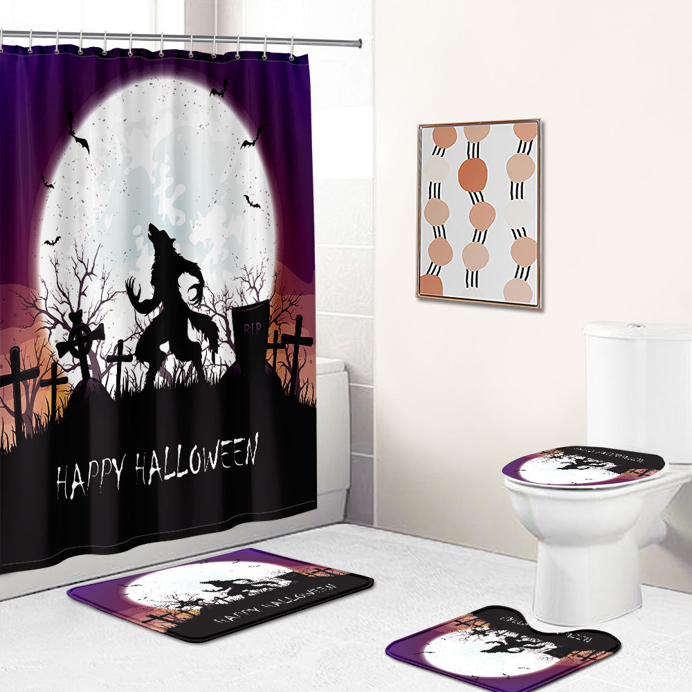 Halloween Party Werewolf Shower Curtain Set - 4 Pcs