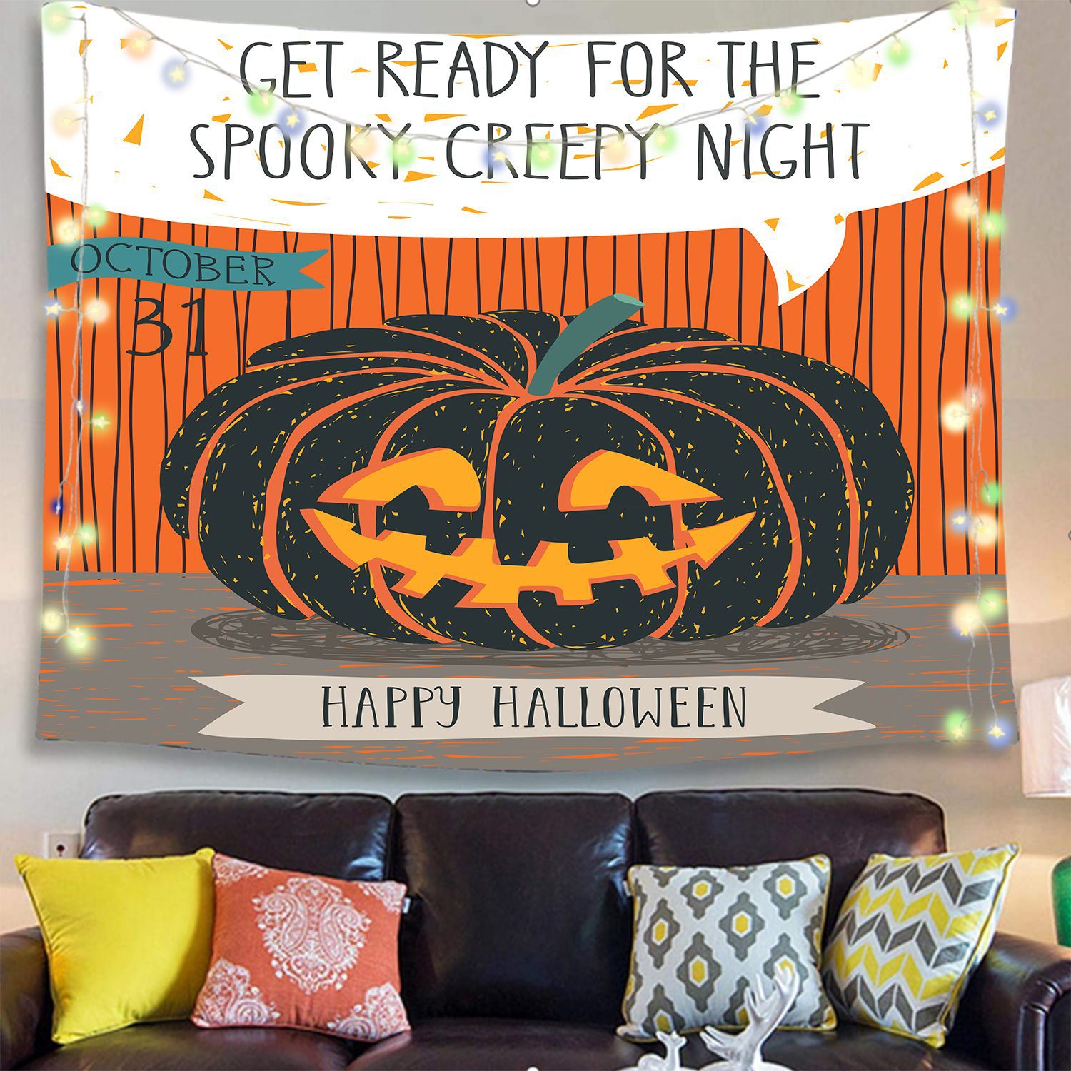 Happy Halloween Party Holiday Pumpkin Tapestry