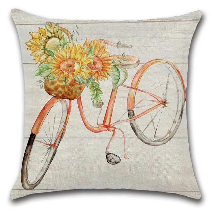 Bicycle Rustic Farmhouse Sunflower Throw Pillow Cover Set of 4