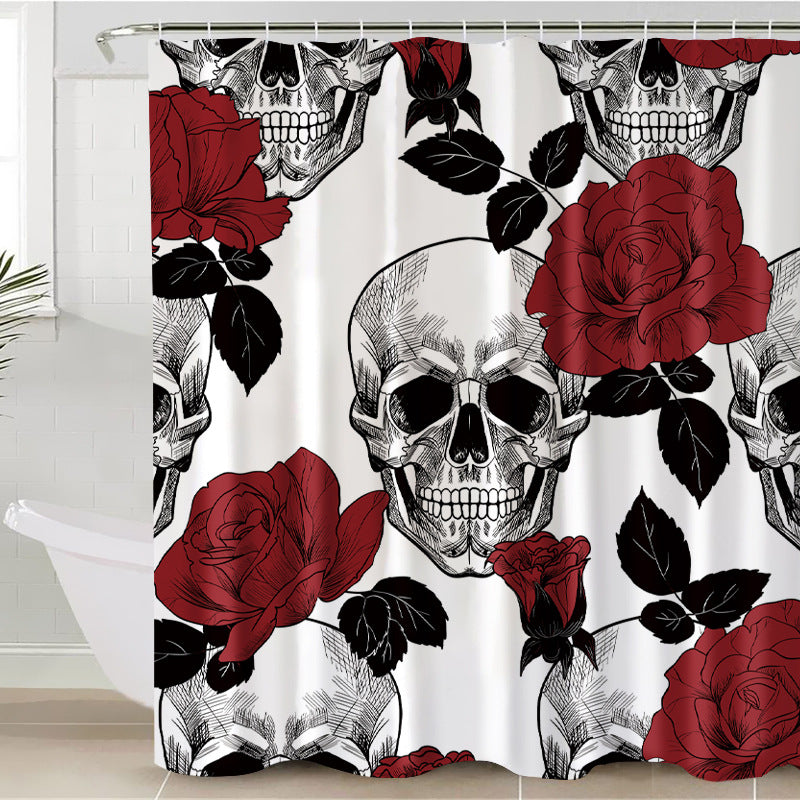 Red Rose Skull Head Shower Curtain
