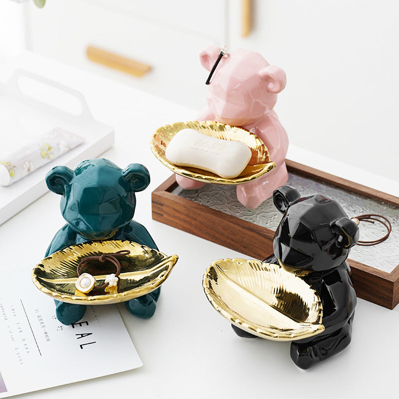 Bear Soap Dish Holder with Piggy Bank