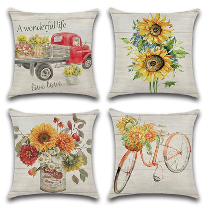 Rustic Farmhouse Sunflower Throw Pillow Cover Set of 4