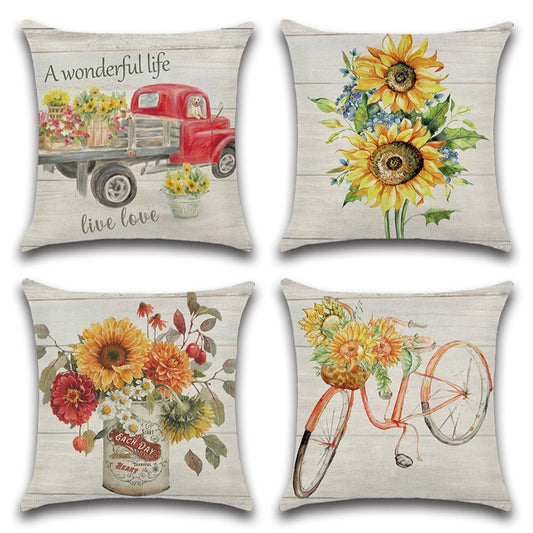 Rustic Farmhouse Sunflower Throw Pillow Cover Set of 4