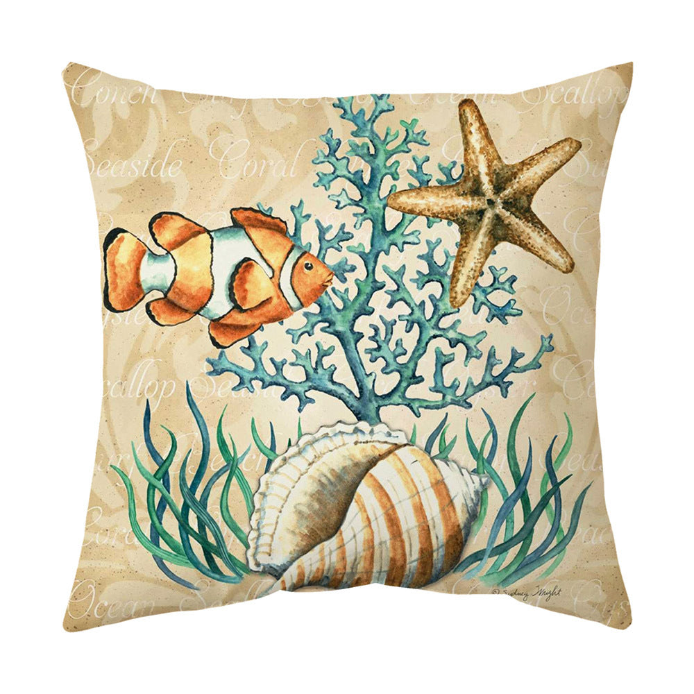 Fish Vintage Teal Coral Reef Throw Pillow Covers Set of 4 - 18x18 Inch