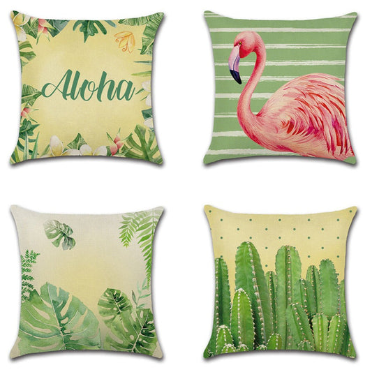 Tropical Palm Flamingo Throw Pillow Cover Set of 4 - 18x18 Inch