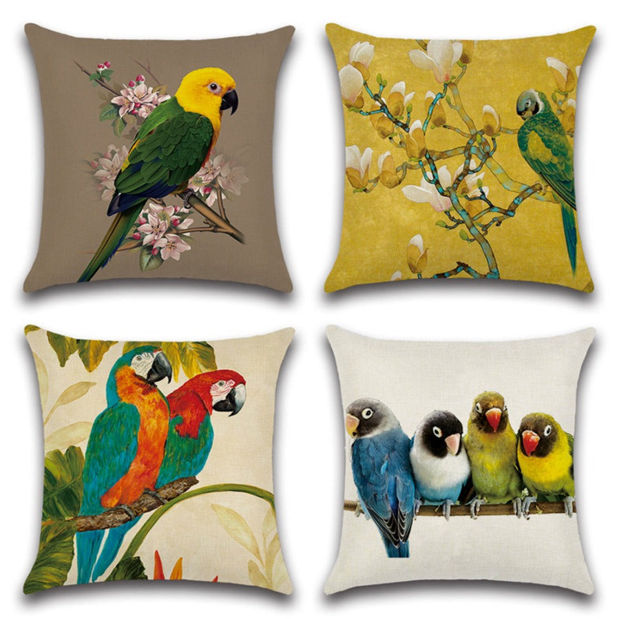Colorful Parrot Birds Painting Throw Pillow Covers Set of 4