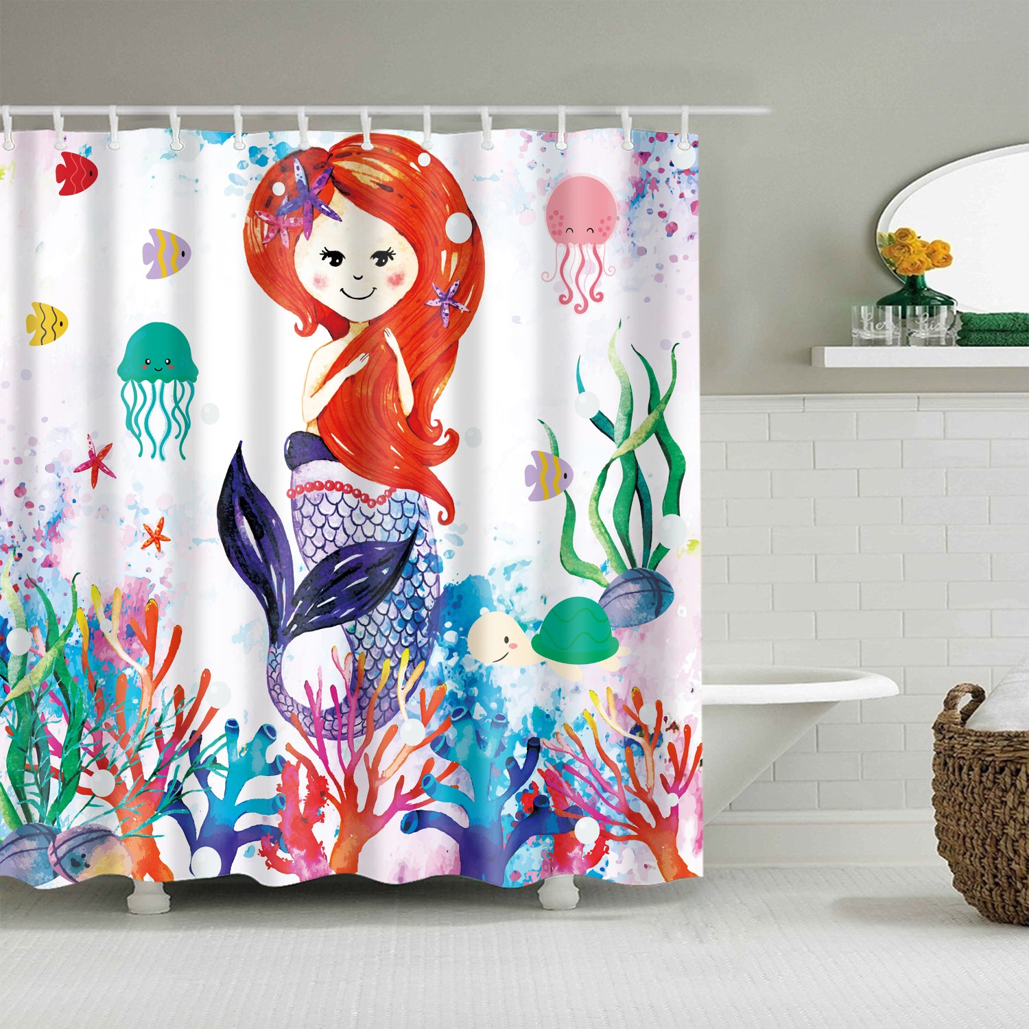 Ocean Scene Coral Kids Mermaid Shower Curtain
