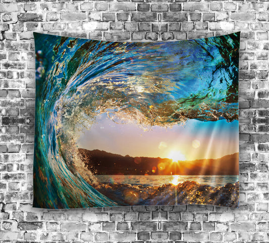 Ocean Waves at Sunset Tapestry