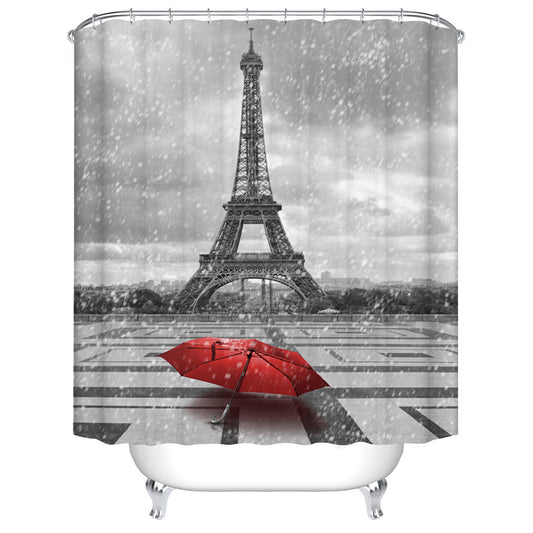 Off White Paris Eiffel Tower Red Umbrella Shower Curtain