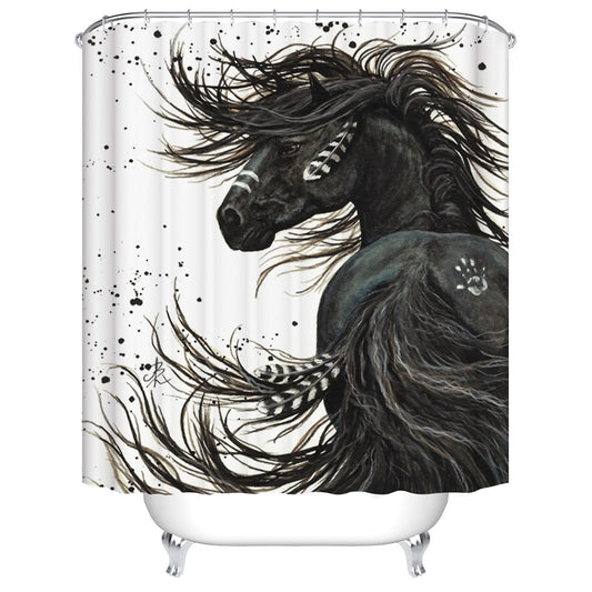 Oil Painting Unique Hairstyle Indian Black Horse Shower Curtain
