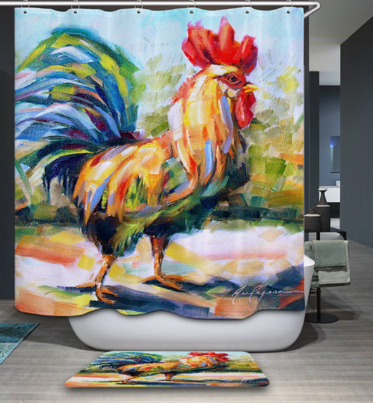 Oil Painting Palette Knife Rooster Chicken Shower Curtain
