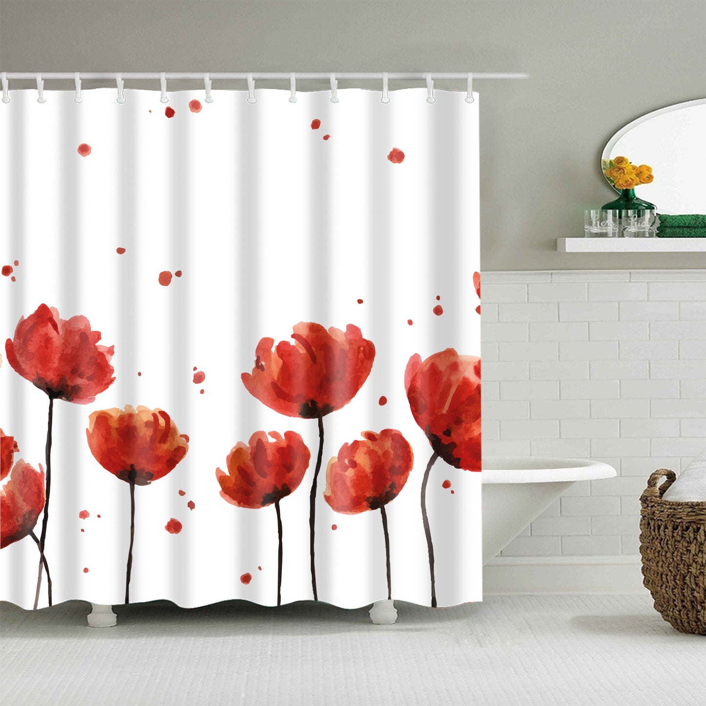 Oil Painting Red Opium Poppy Shower Curtain