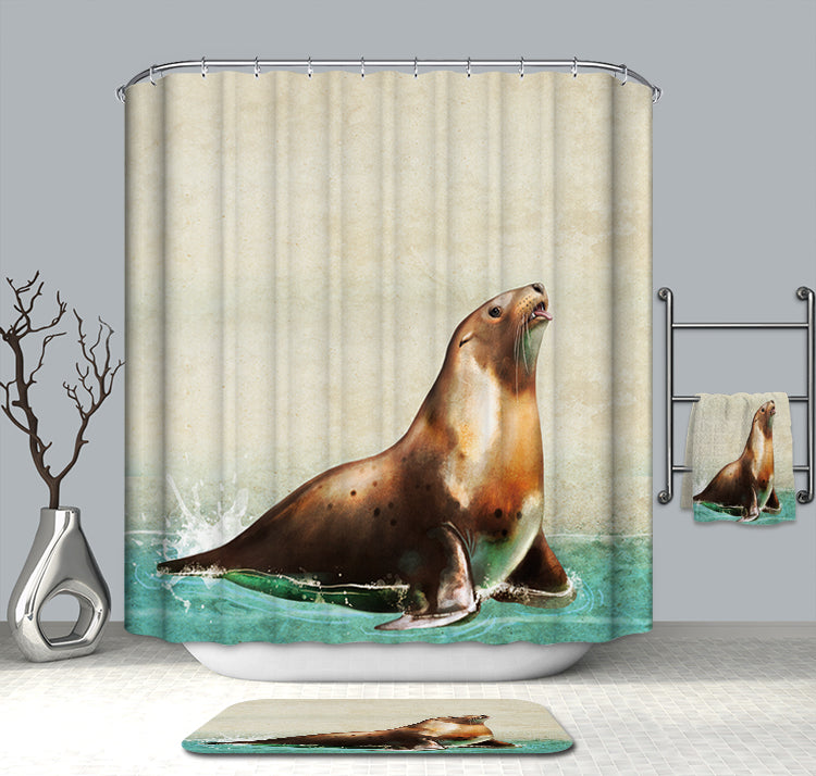 Oil Painting Sea lion Shower Curtain