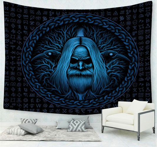 Old Norse God Runic Symbols Crows and Tree Odin Tapestry