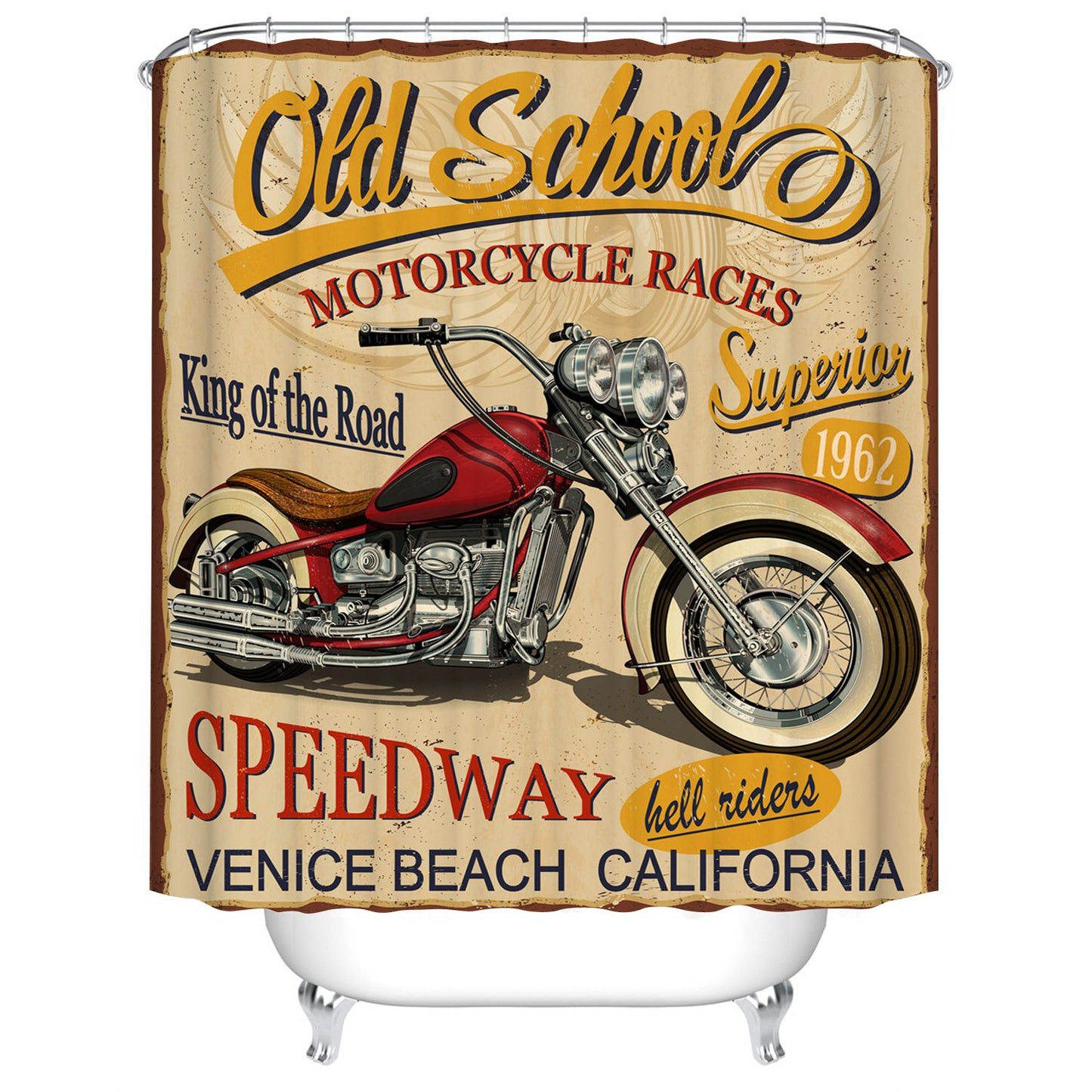 Old School Motorcycle Races Shower Curtain Vintage 1962 Poster