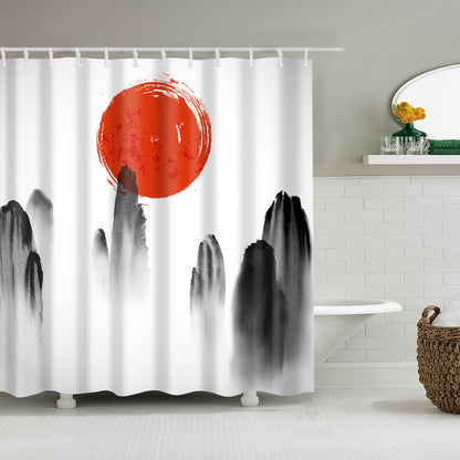 Old Chinese Monochrome Mountain Painting Sun Shower Curtain