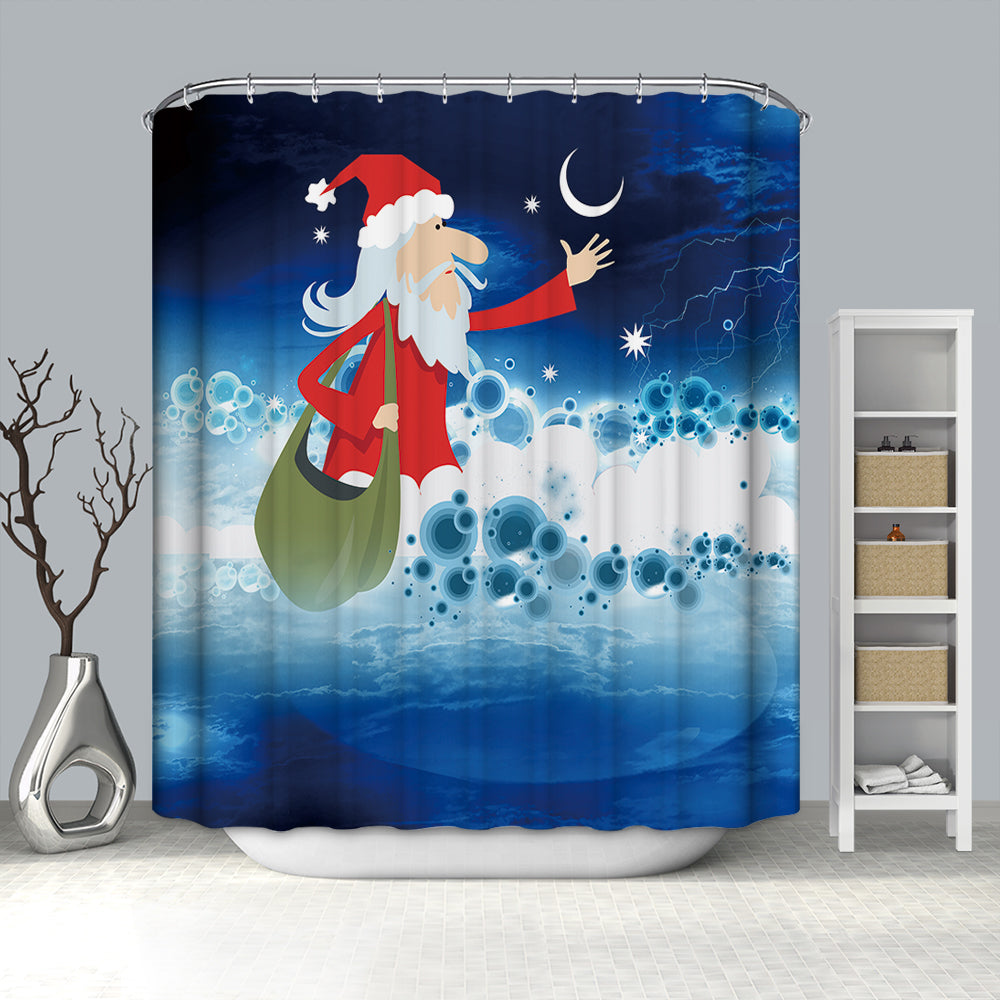 Old Santa Holding Moon Shower Curtain