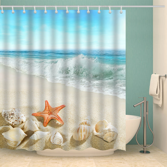 Orange Starfish Shower Curtain White Conch Seashell Summer Beach Bathroom Curtains