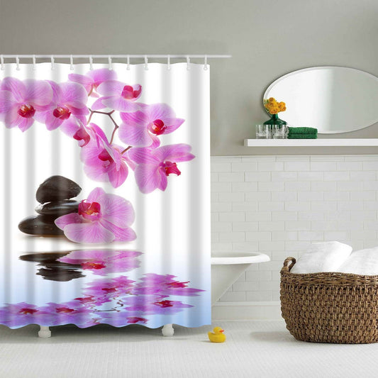 Orchids and Stones Pond Shower Curtain | GoJeek
